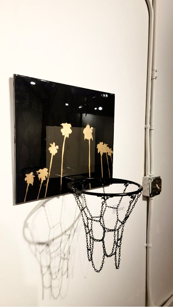 Mini basketball hoop sculpture