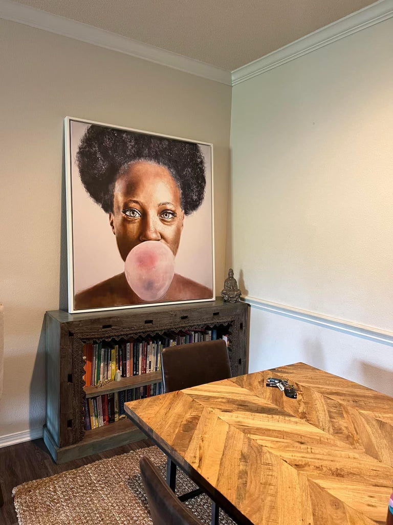 Bubble gum canvas flatbed print